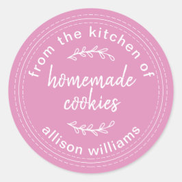 Ambachtelijke koekjes Fuchsia Roze Ronde Sticker