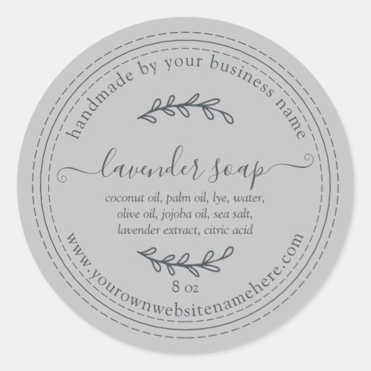 Ambachtelijke Lavendelzeep Grijs Ronde Sticker (Voorkant)