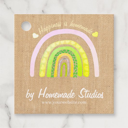 Ambachtelijke Regenboog Ruw Canvas 'Thuisgemaakt' Bedankjes Labels (Voorkant)