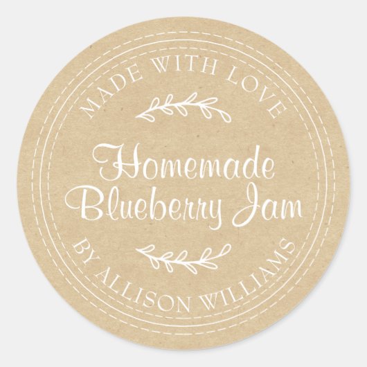 Ambachtelijke zelfgemaakte bosbessenjam inmaken kr ronde sticker (Voorkant)