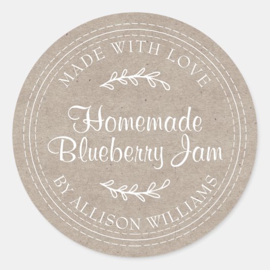 Ambachtelijke zelfgemaakte bosbessenjam inmaken kr ronde sticker (Voorkant)