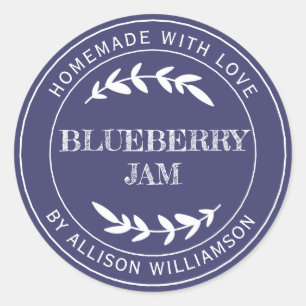 Ambachtelijke zelfgemaakte bosbessenjam marineblau ronde sticker
