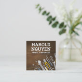 Ambachtslieden Gereedschap Houten Tafel Vierkante Visitekaartje (Staand voorkant)