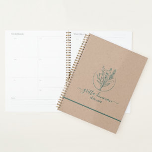 Ambachtspapier, Botanische logo, groene typografie Planner