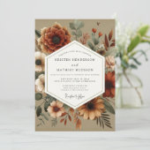 Amber Autumnal Floral Romance Wedding Kaart (Staand voorkant)