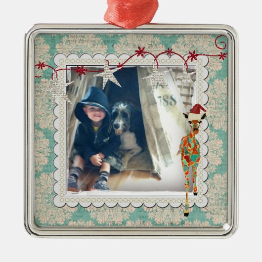 Amber & Azure Giraffe Snowflake Photo Ornament (Voorkant)