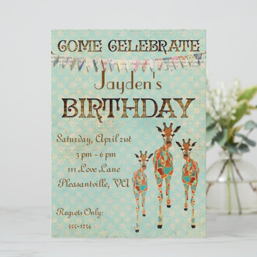 Amber & Azure Giraffes - uitnodiging van vrijdag (Staand voorkant)