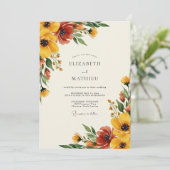 Amber Bloemige Herfst Romantische Bruiloft Kaart (Staand voorkant)
