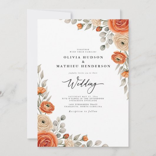 Amber Bloemige Whimsy Bruiloft Kaart (Voorkant)
