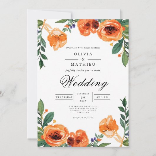 Amber Blossom Floral Wedding Kaart (Voorkant)