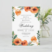Amber Blossom Floral Wedding Kaart (Staand voorkant)