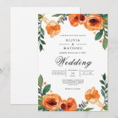 Amber Blossom Floral Wedding Kaart (Voorkant / Achterkant)