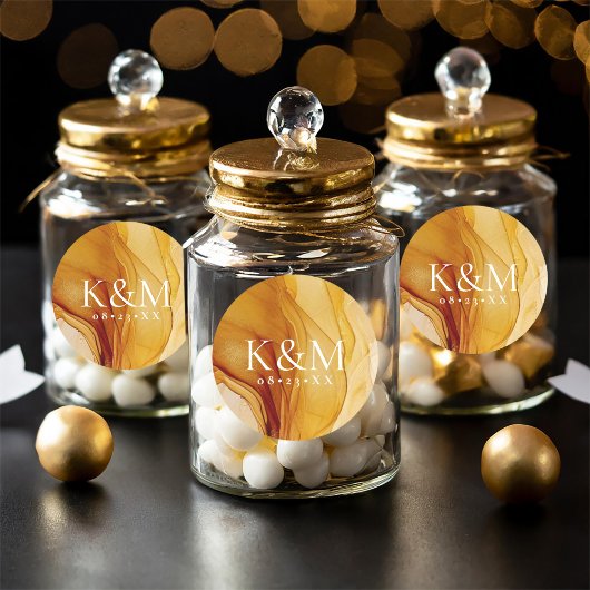 Amber Brandy Abstracte bruiloft ID1089 Ronde Sticker