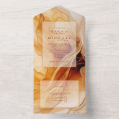 Amber Brandy Abstracte Ink Wedding ID1089 All In One Uitnodiging (Binnen)