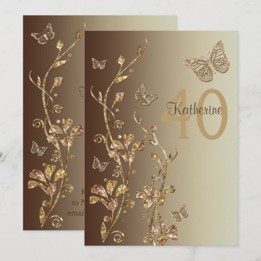 Amber, bruine bloemen en buiken 40e verjaardag kaart (Voorkant / Achterkant)