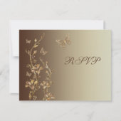 Amber, bruine Floral met Butterflies Reply Card RSVP Kaartje (Voorkant)