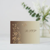 Amber, bruine Floral met Butterflies Reply Card RSVP Kaartje (Staand voorkant)
