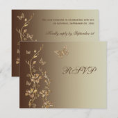 Amber, bruine Floral met Butterflies Reply Card RSVP Kaartje (Voorkant / Achterkant)