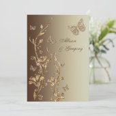 Amber, bruine vlinderbloemige Butterflies Wedding Kaart (Staand voorkant)