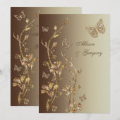 Amber, bruine vlinderbloemige Butterflies Wedding Kaart (Voorkant / Achterkant)