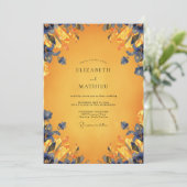 Amber Cobalt Blad Bruiloft Kaart (Staand voorkant)