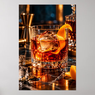 Amber Cocktail met Sinaasappeldraai en Ijs – Luxe  Poster