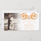 Amber  Damask Floral Flourish Photo Wedding Bedankkaart (Voorkant)