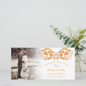 Amber  Damask Floral Flourish Photo Wedding Bedankkaart (Staand voorkant)