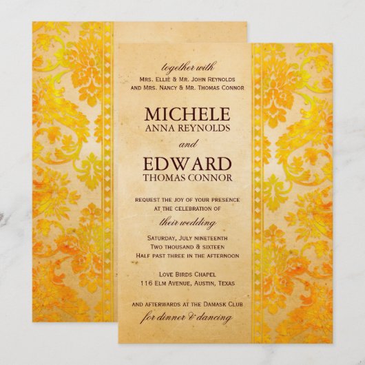  Amber Damask Lace Wedding Kaart (Voorkant / Achterkant)