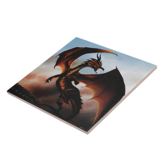 Amber Dragon Fantasy Tegeltje (Zijkant)