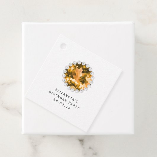 Amber edelsteen luxe getuft faux leer bedankjes labels (In situ)