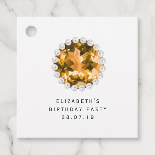 Amber edelsteen luxe getuft faux leer bedankjes labels (Voorkant)