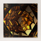 Amber en gouden gefacetteerde geometrische kubus legpuzzel (Horizontaal)