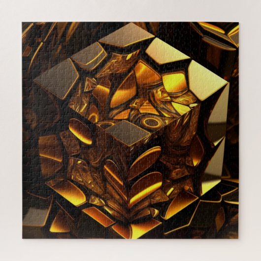 Amber en gouden gefacetteerde geometrische kubus legpuzzel (Verticaal)