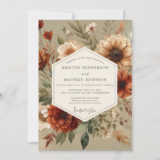 Amber Floral Autumn Romance Wedding Kaart (Voorkant)