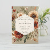 Amber Floral Autumn Romance Wedding Kaart (Staand voorkant)