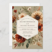 Amber Floral Autumn Romance Wedding Kaart (Voorkant / Achterkant)