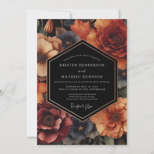 Amber Floral Harvest Wedding Kaart (Voorkant)