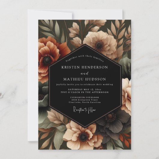 Amber Floral Moody Wedding Kaart (Voorkant)