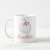 AMBER Floral White Pumpkin Custom Name Herfst Koffiemok (Links)