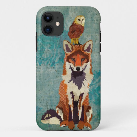 Amber Fox & Owl Blue Roos Hoesje (Achterkant)