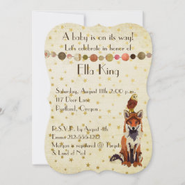 Amber Fox & Owl Stars Baby Uitnodiging