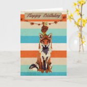 Amber Fox & Owl Verjaardag Kaart (Gele Bloem)