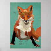 Amber Fox Retro Blue Art Poster (Voorkant)
