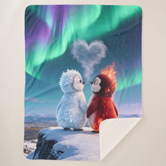 Amber & Frosty Aurora Magic Penguin Blanket Sherpa Deken (Voorkant)