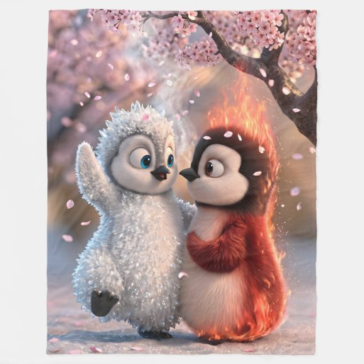 Amber & Frosty Cherry Blossom Penguin Blanket Fleece Deken (Voorkant)