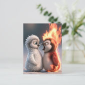 Amber & Frosty Fire and Ice Penguin Poster Briefkaart (Staand voorkant)