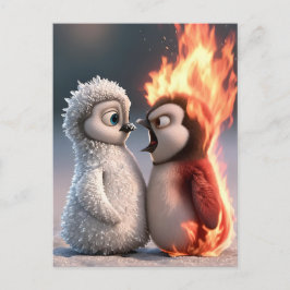 Amber & Frosty Fire and Ice Penguin Poster Briefkaart
