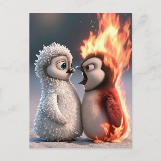 Amber & Frosty Fire and Ice Penguin Poster Briefkaart (Voorkant)