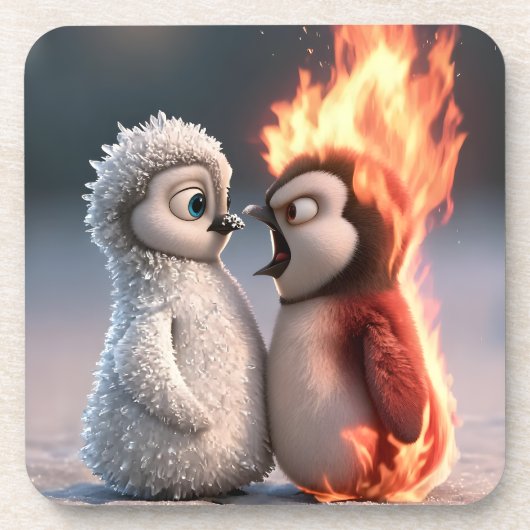 Amber & Frosty Tiny Penguins Big Feelings Coaster Bier Onderzetter (Voorkant)